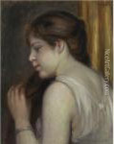 Jeune Fille Se Peignant Oil Painting - Pierre Auguste Renoir