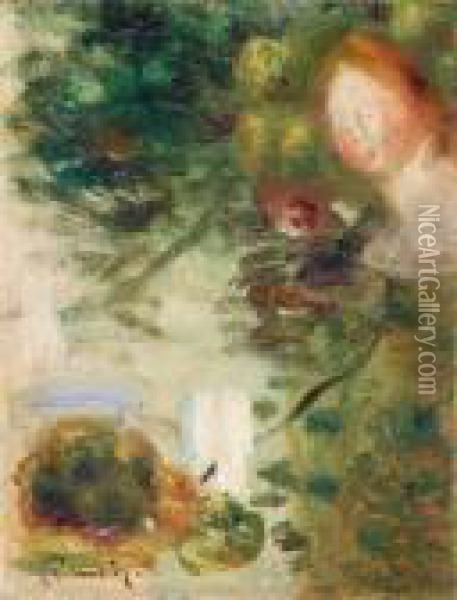 Paysage Et Tete De Femme Oil Painting - Pierre Auguste Renoir