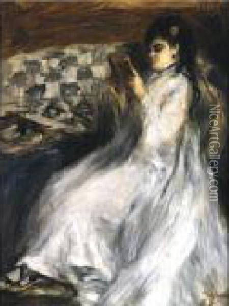 Jeune Femme En Blanc Lisant Oil Painting - Pierre Auguste Renoir