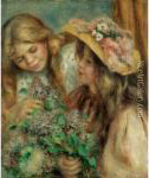Jeunes Filles Aux Lilas Oil Painting - Pierre Auguste Renoir