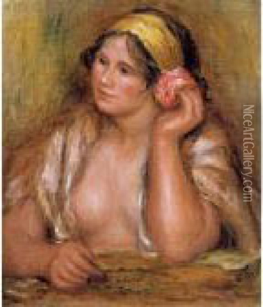 Gabrielle Au Collier Vert Oil Painting - Pierre Auguste Renoir