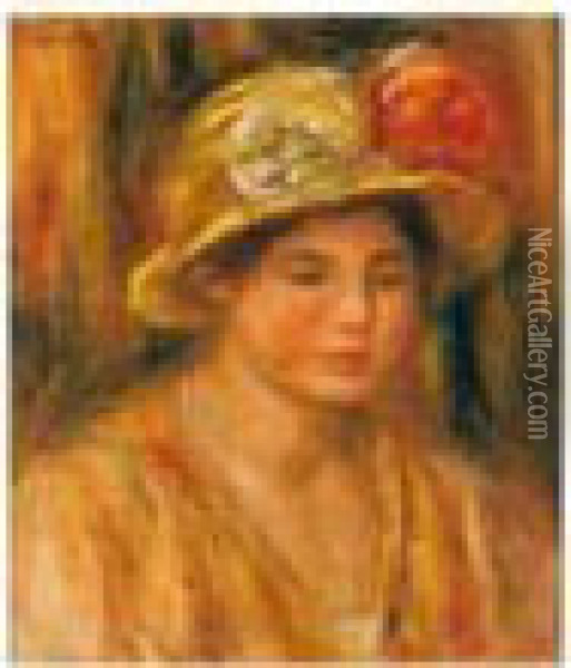 Femme Au Chapeau A Fleurs Oil Painting - Pierre Auguste Renoir