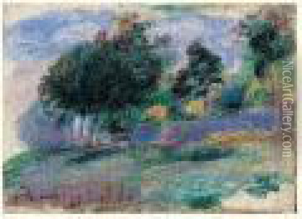 Paysage Aux Arbres Oil Painting - Pierre Auguste Renoir