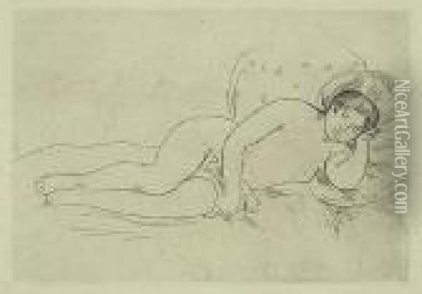 Femme Nue Couchee, Tournee A Droite (2eplanche)>. Oil Painting - Pierre Auguste Renoir