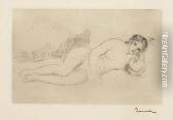 Femme Nue Couchee, Tournee A Droite (2e Planche)<</b> Oil Painting - Pierre Auguste Renoir