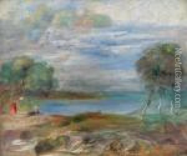 Deux Personnages Au Bord De L'eau Oil Painting - Pierre Auguste Renoir