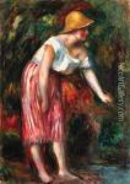 Femme Au Chapeau De Paille Oil Painting - Pierre Auguste Renoir