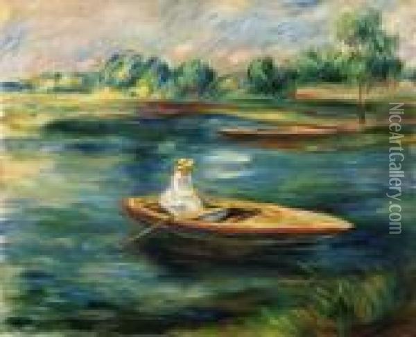 Jeune Femme Assise Dans Une Barque Oil Painting - Pierre Auguste Renoir