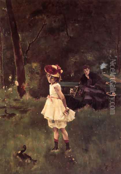 La Fillette au Canard Oil Painting - Alfred Stevens
