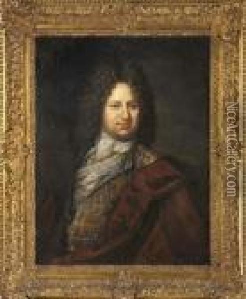 Portrait D'homme Au Manteau Rouge Oil Painting - Hyacinthe Rigaud