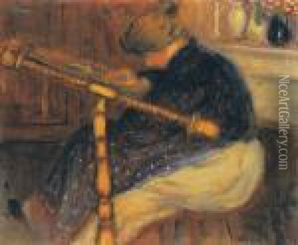 Embroidering Woman Oil Painting - Jozsef Rippl-Ronai