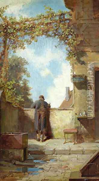 Old Man on the Terrace Oil Painting - Carl Spitzweg