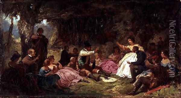 The Picnic, c.1864 Oil Painting - Carl Spitzweg