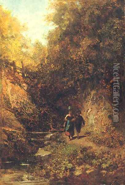 Zwei Kinder im Wald (Two children in a woodland) Oil Painting - Carl Spitzweg