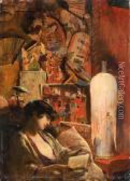 Jeune Femme A La Lecture Dans Un Interieur Japonisant Oil Painting - Georges Antoine Rochegrosse