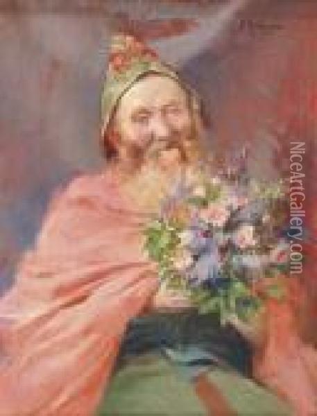 Le Vieux Moine Au Bouquet De Fleurs Oil Painting - Georges Antoine Rochegrosse
