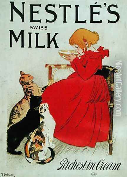 Poster Advertising Nestles Swiss Milk, late 19th century Oil Painting - Theophile Alexandre Steinlen