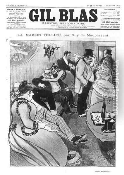 Illustration for La Maison Tellier by Guy de Maupassant 1850-93, front cover of Gil Blas, 9th October 1892 Oil Painting - Theophile Alexandre Steinlen