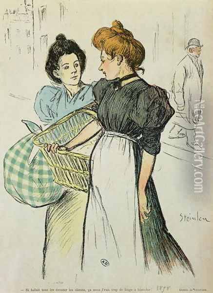 Two Washerwomen, 1898 Oil Painting - Theophile Alexandre Steinlen