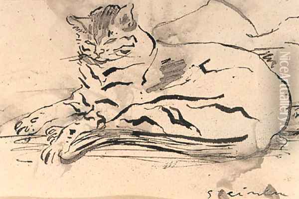 Un chat sur un coussin Oil Painting - Theophile Alexandre Steinlen