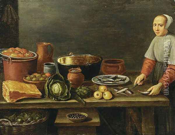 Kitchen Still-Life Oil Painting - Floris Gerritsz. van Schooten