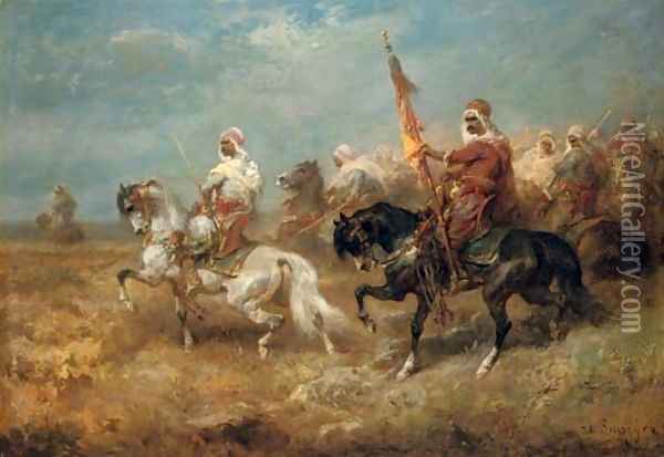 Arab warriors on horseback Oil Painting - Adolf Schreyer