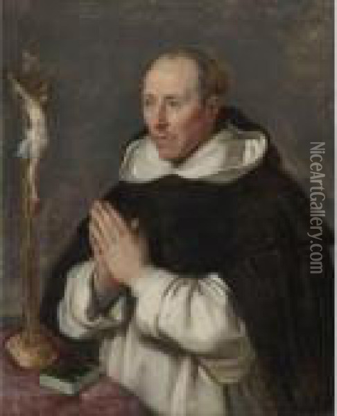 A Monk Praying, Presumably Saint Thomas Aquinas Oil Painting - Peter Paul Rubens