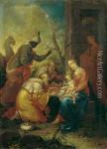 Schule Die Anbetung Der Konige. Ol Auf Leinwand. H 45; B 33 Cm Oil Painting - Peter Paul Rubens