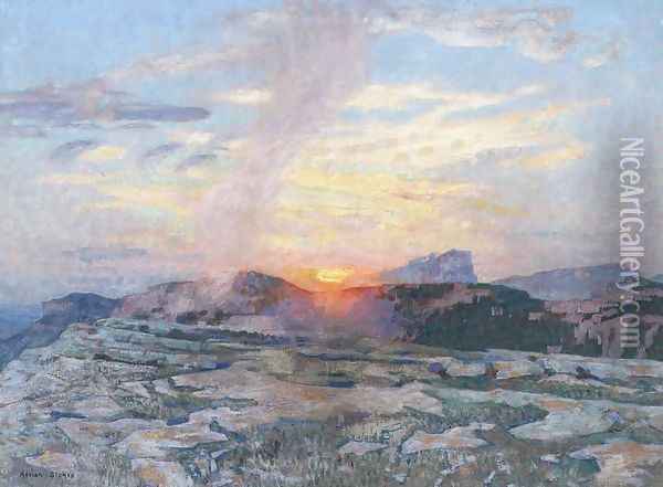 Sunset in Provence, c.1927 Oil Painting - Adrian Scott Stokes