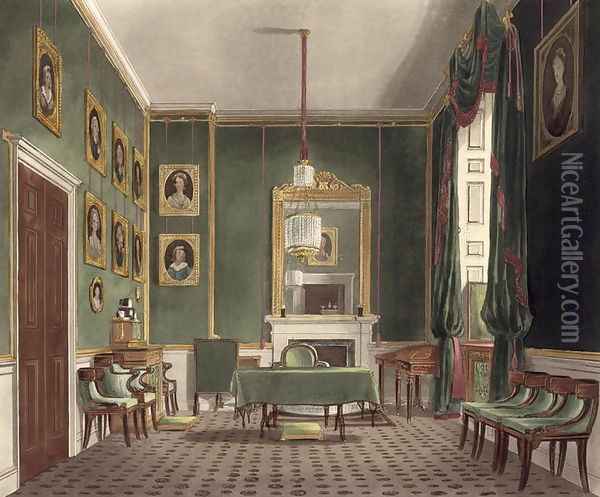 The Green Closet, Buckingham House, from The History of the Royal Residences, engraved by Daniel Havell 1785-1826, by William Henry Pyne 1769-1843, 1819 Oil Painting - James Stephanoff