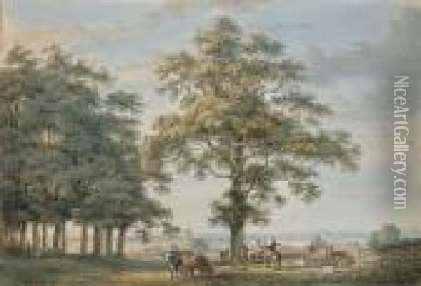 Woolwich From The Conduit Hill, The Thames Beyond Oil Painting - Paul Sandby