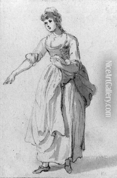 Study Of A Woman Pointing Oil Painting - Paul Sandby