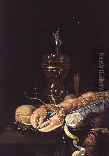 A Still Life with a Lobster in a Delft Bowl Oil Painting - Juriaen van Streeck