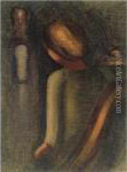 Sitzende Und Zwei Figuren (seated Woman And Two Figures) Oil Painting - Oskar Schlemmer
