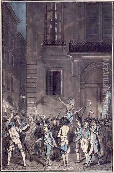 The mob roaming the streets of Paris carrying torches at night in July 1789 Oil Painting - Antoine Louis Francois Sergent-Marceau
