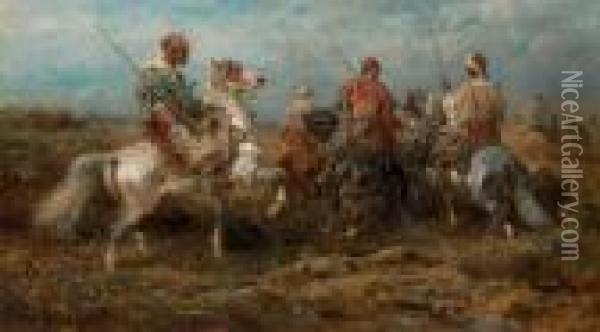 Arab Horsemen Oil Painting - Adolf Schreyer