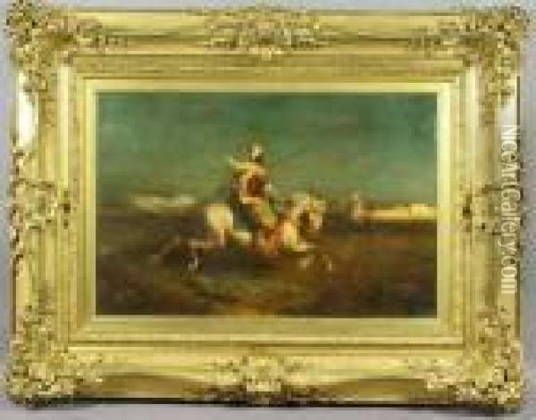 Schreyer, Arabs On Horseback, O/c Oil Painting - Adolf Schreyer