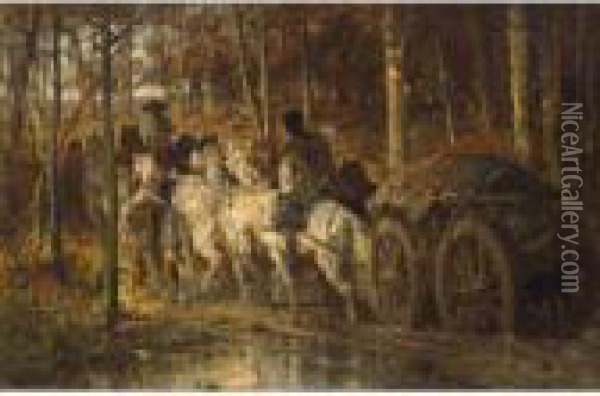 Horsemen Crossing The Woods Oil Painting - Adolf Schreyer