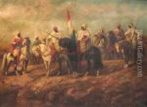 Arabs On Horseback Oil Painting - Adolf Schreyer