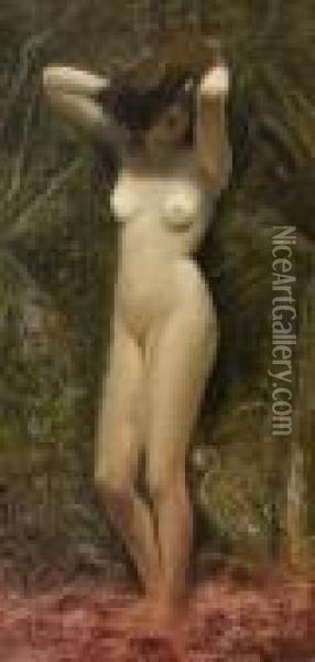 Stehender Frauenakt. Um 1880. Oil Painting - Giovanni Segantini