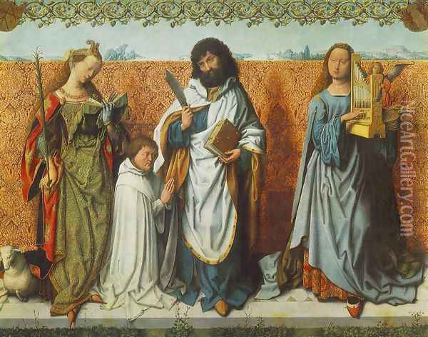 St Agnes, St Bartholomew and St Cecilia Oil Painting - Master Of The St. Bartholomew Altarpiece