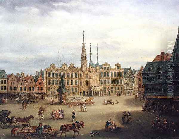 Place de L'Hotel de Ville, Cambrai, c.1780 Oil Painting - Gabriel Jacques de Saint-Anton