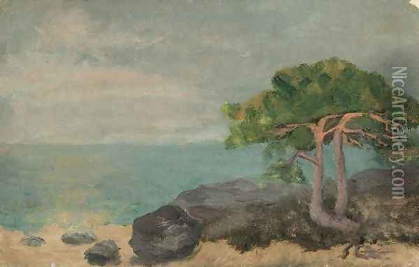 Beach at Kymmendo I (Strandparti, Kymmendo, I) Oil Painting - August Strindberg