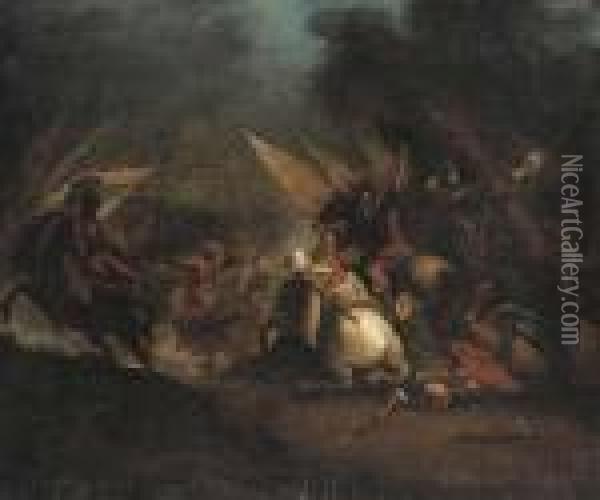 A Cavalry Skirmish Between Christians And Turks Oil Painting - Francesco Simonini