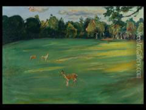 Das Gemalde Zeigt Eine Grune Landschaft In Der Luneburger Heide Oil Painting - Max Slevogt