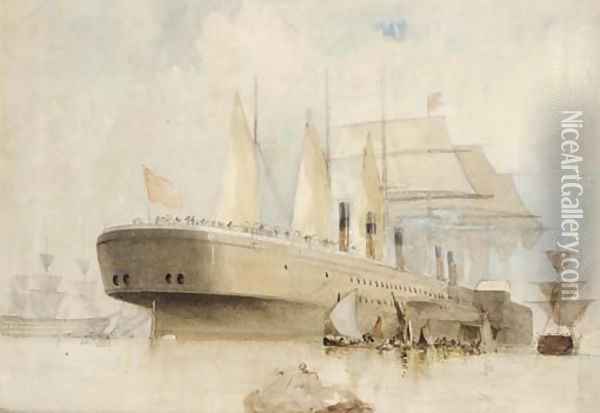 The Great Eastern making ready for sea, possibly on her maiden voyage Oil Painting - English School