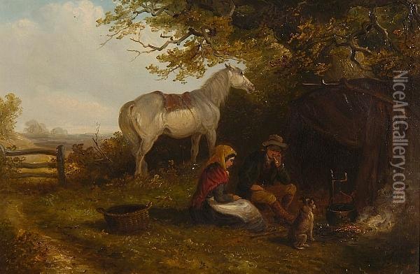 By The Camp Fire Oil Painting - Thomas Smythe
