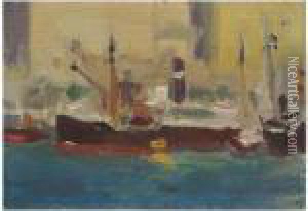 Barcos En El Puerto (boats In A Harbour) Oil Painting - Joaquin Sorolla Y Bastida