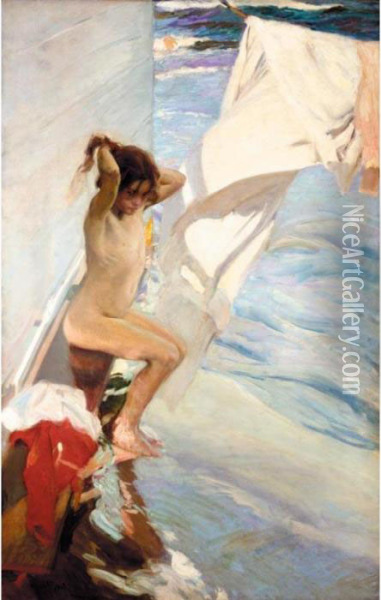 Antes Del Bano (before Bathing) Oil Painting - Joaquin Sorolla Y Bastida