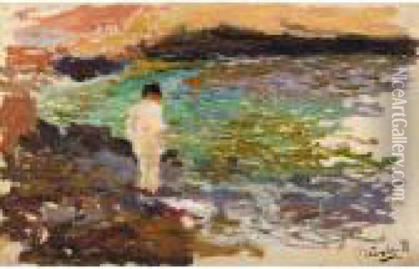 Nino En Las Rocas (boy On The Rocks) Oil Painting - Joaquin Sorolla Y Bastida